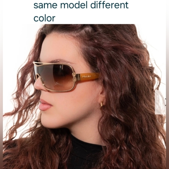 PRADA Women's Rimless shield sunglasses black silver Mono Rope Y2K SPR 1BC-1A1 - Picture 2 of 15